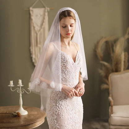 Floral Blusher Veil Hip Length-Accessories 2025 -Viniodress-Ivory-