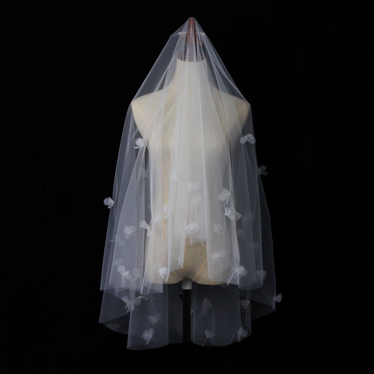 Floral Bridal Veil with Blusher Hip Length Veil-Accessories 2025 -Viniodress-Ivory-