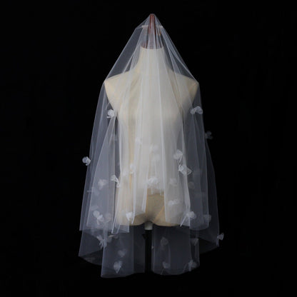 Floral Bridal Veil with Blusher Hip Length Veil-Accessories 2025 -Viniodress-Ivory-