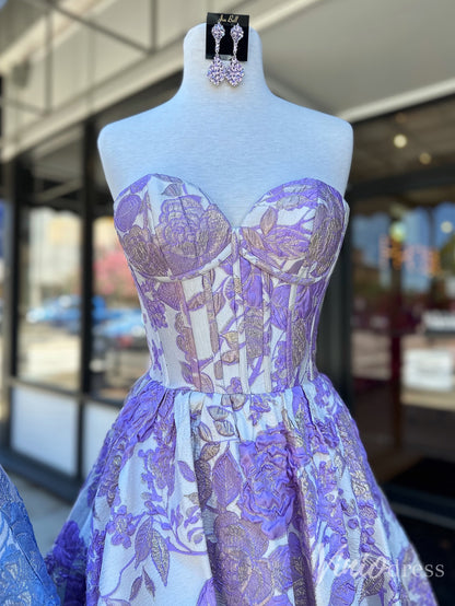 Floral Brocade Strapless Corset Homecoming Dress with Ruffle Hem – Style SD1708-prom dresses 2025 -Viniodress-Lavender-Custom Size-
