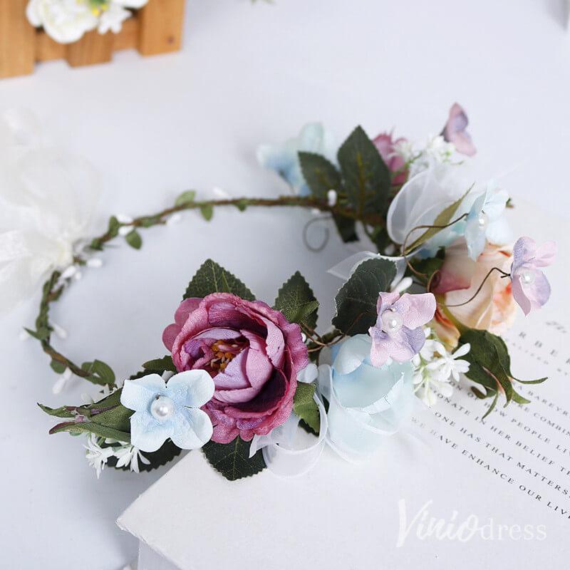 Light Blue and Orchid Flower Crowns AC1261-Floral Crowns-Viniodress-As Picture-Viniodress