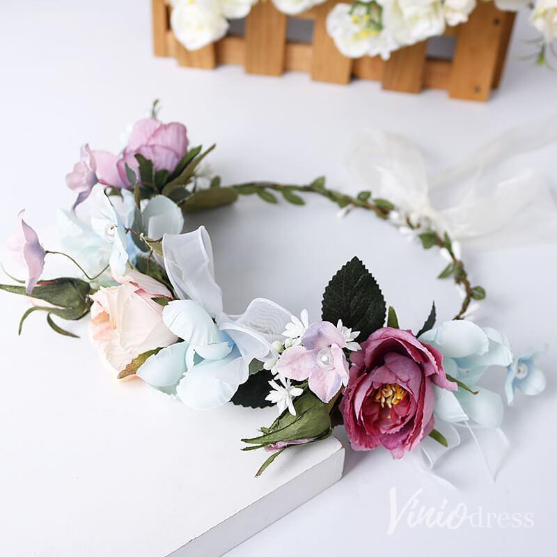 Light Blue and Orchid Flower Crowns AC1261-Floral Crowns-Viniodress-As Picture-Viniodress