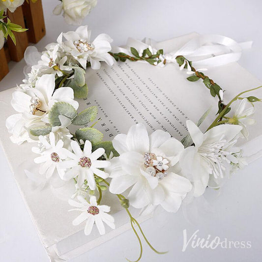 White Wedding Floral Crowns AC1257-Floral Crowns-Viniodress-As Picture-Viniodress