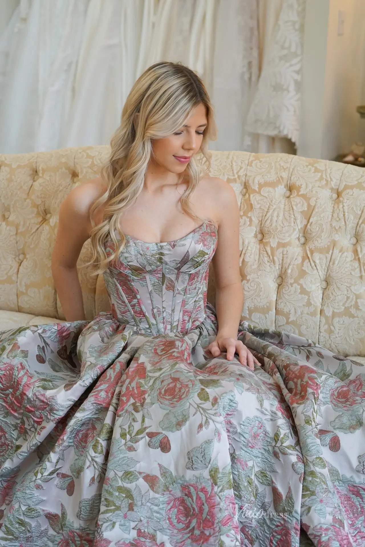 JC011 Soft Grey Floral Jacquard-prom dresses 2026-Viniodress-Grey-Custom Size-