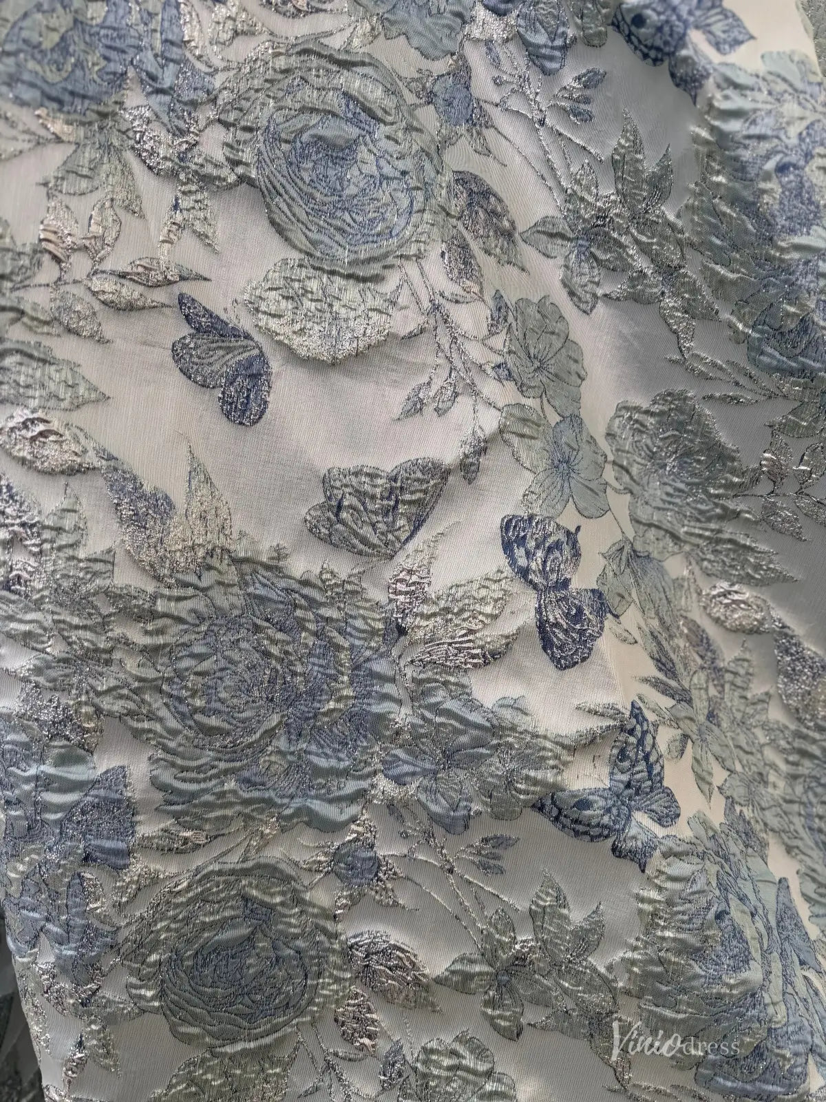 Floral Jacquard Prom Dresses with Strapless Corset Bodice JC015-prom dresses 2026-Viniodress-Dusty Blue-Custom Size – Add Measurements in Cart-