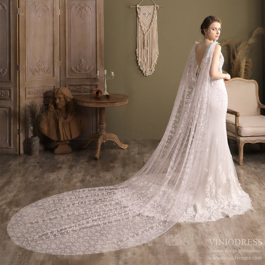 Floral Lace Cape Veil-Accessories 2025 -Viniodress-Ivory-