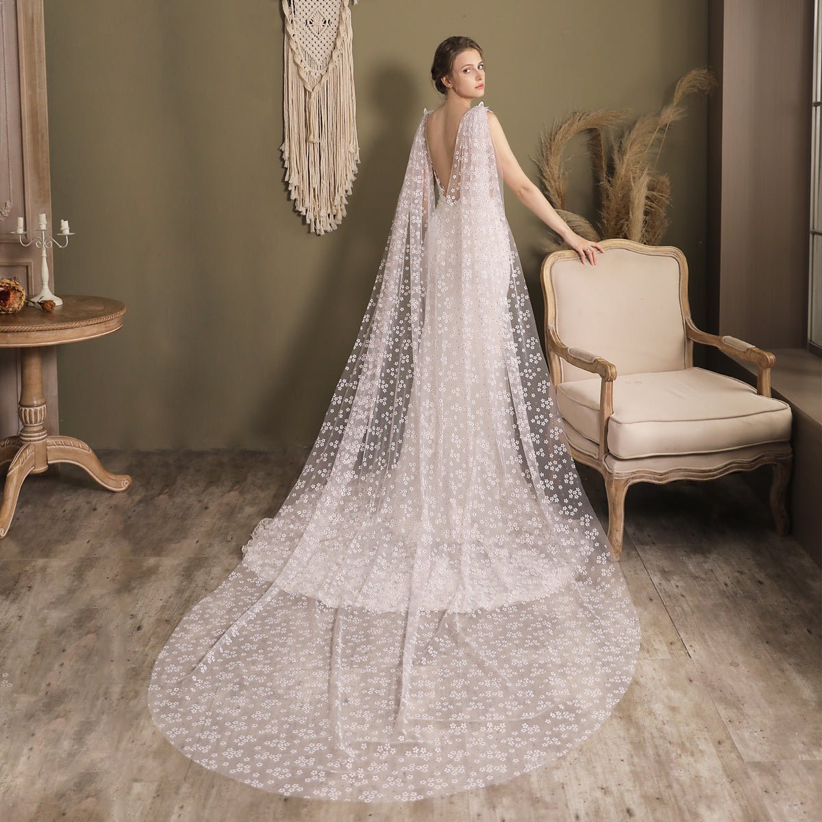 Floral Lace Cape Veil-Accessories 2025 -Viniodress-Ivory-