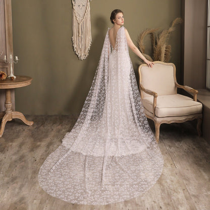 Floral Lace Cape Veil-Accessories 2025 -Viniodress-Ivory-