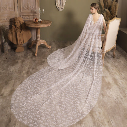 Floral Lace Cape Veil-Accessories 2025 -Viniodress-Ivory-