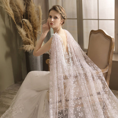 Floral Lace Cape Veil-Accessories 2025 -Viniodress-Ivory-