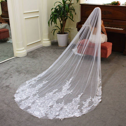 Floral Lace Cathedral Veil for Bride Viniodress V688-Bridal Veil 2025 -Viniodress-Ivory-
