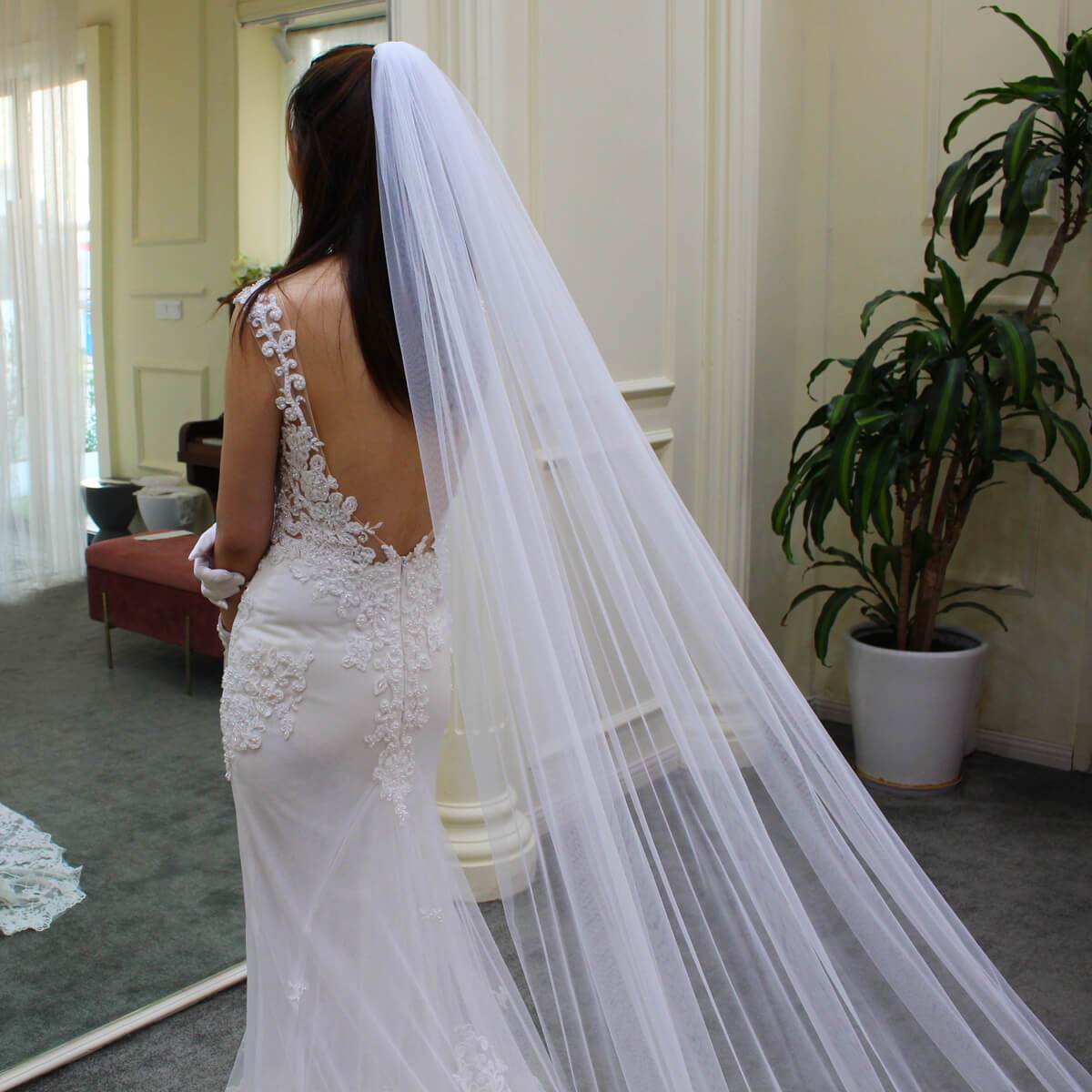 Floral Lace Cathedral Veil for Bride Viniodress V688-Bridal Veil 2025 -Viniodress-Ivory-