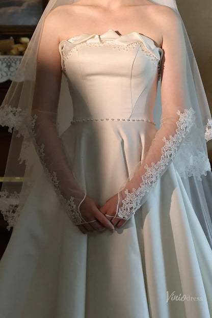 Floral Lace Illusion Bridal Sleeves with Finger Loop Elbow Bridal Gloves WG210-Bridal Gloves 2026-Viniodress-Ivory-