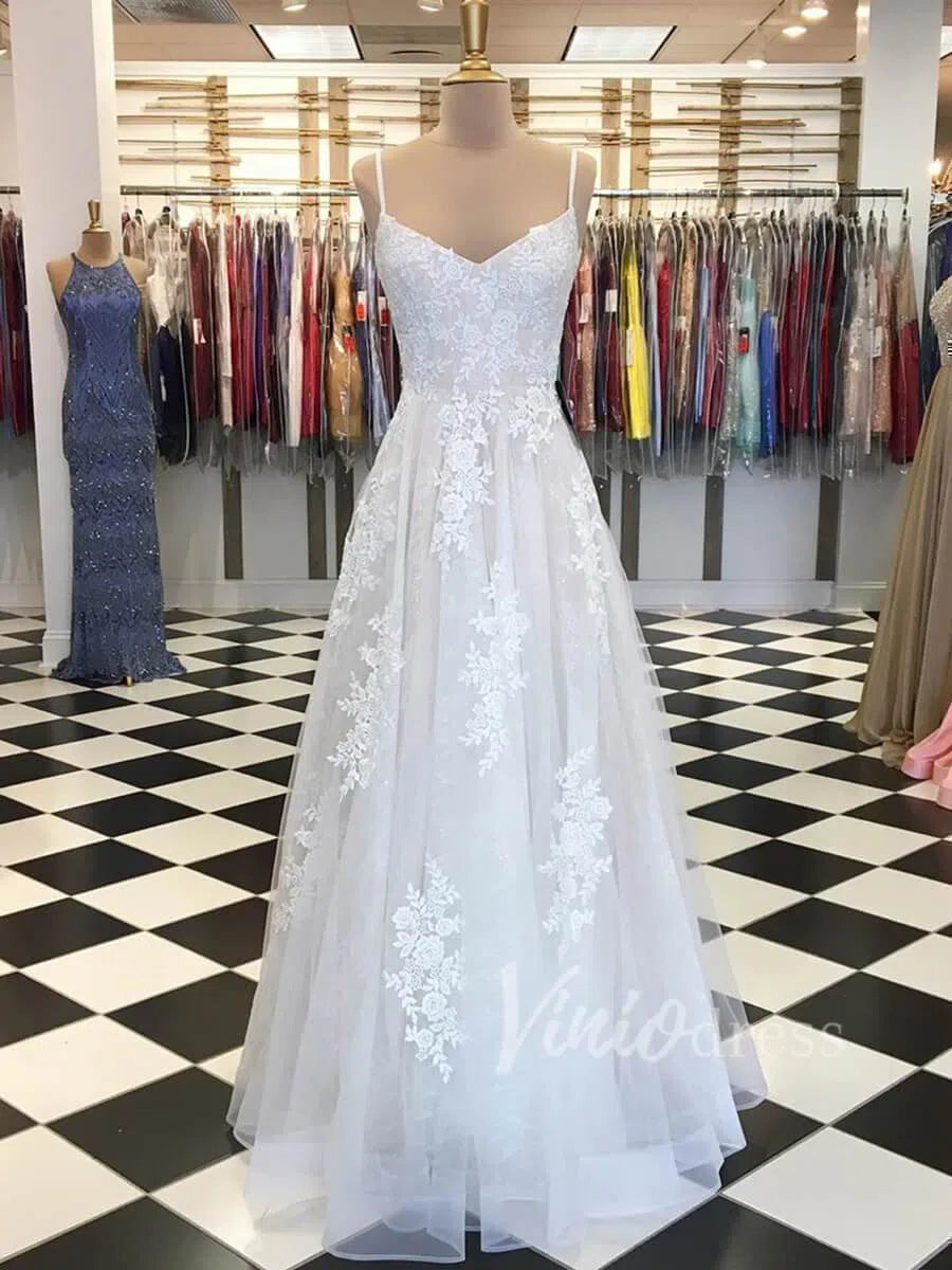 Prom Dress 2025 Cheap Floral Lace Prom Dresses Spaghetti Strap Evening Gowns FD1567-unique prom dresses-Ivory-Custom Size-Viniodress