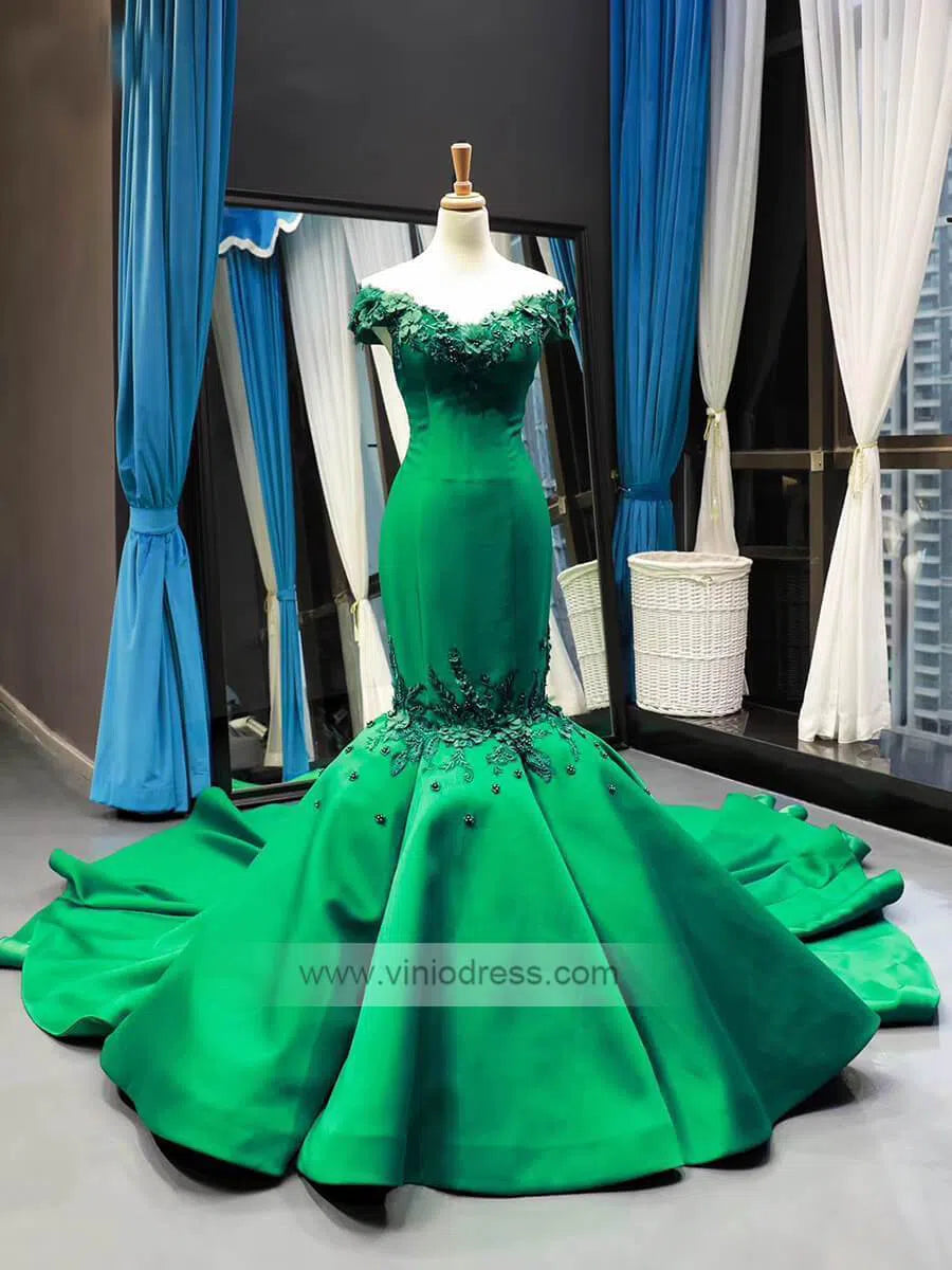 Floral Mermaid Prom Dresses Emerald Green Pageant Dress FD1180 viniodress-prom dresses 2025 -Viniodress-Emerald Green-US 2-
