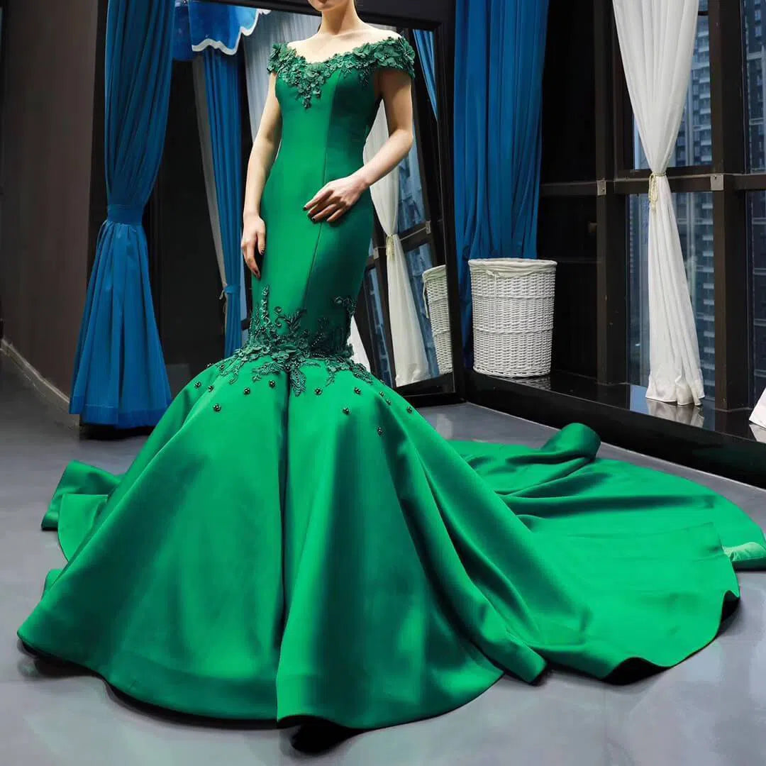 Floral Mermaid Prom Dresses Emerald Green Pageant Dress FD1180 viniodress-prom dresses 2025 -Viniodress-Emerald Green-US 2-