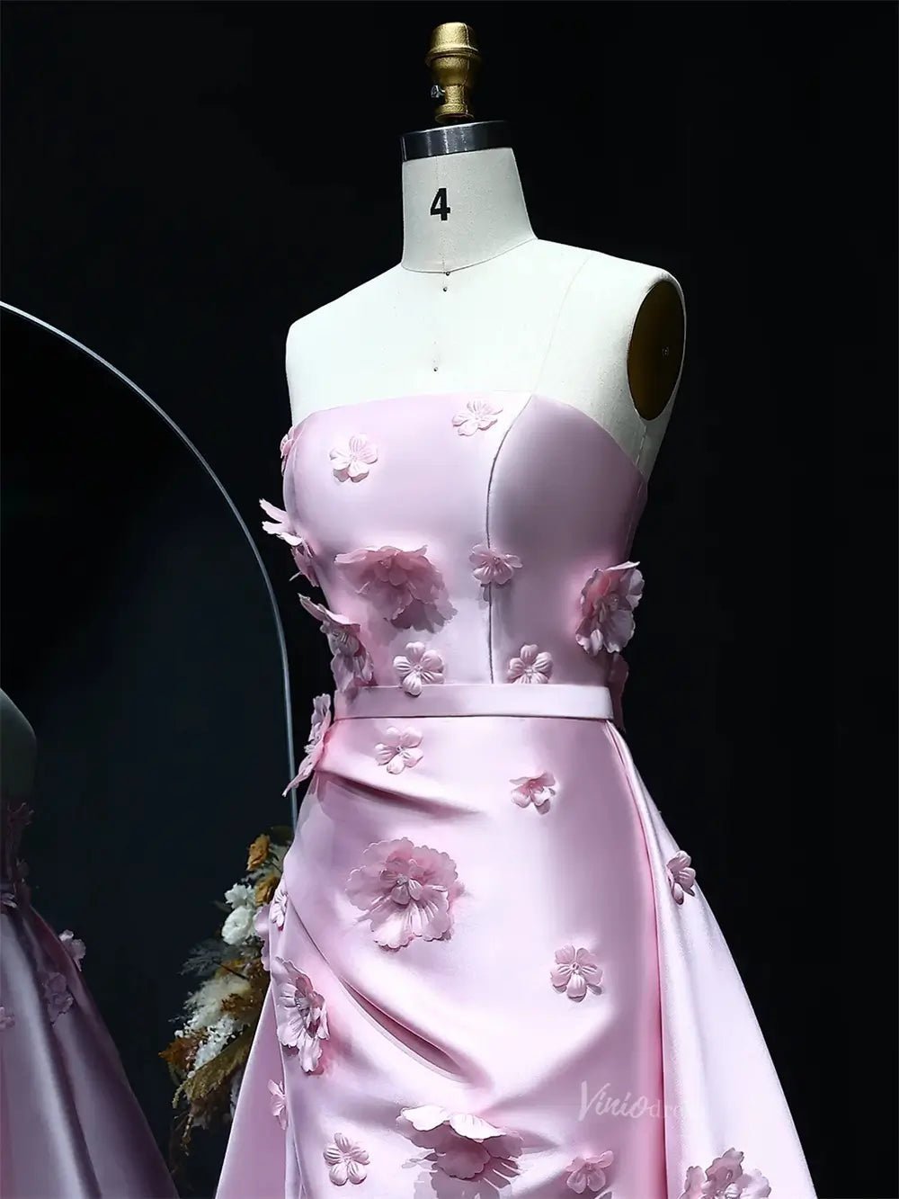 Floral Pink Mermaid Prom Dresses Overskirt Satin Wedding Dresses, Corset Back, Strapless BD060-prom dresses 2025 -Viniodress-Pink-US 2-