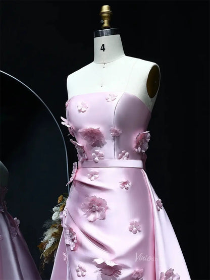 Floral Pink Mermaid Prom Dresses Overskirt Satin Wedding Dresses, Corset Back, Strapless BD060-prom dresses 2025 -Viniodress-Pink-US 2-