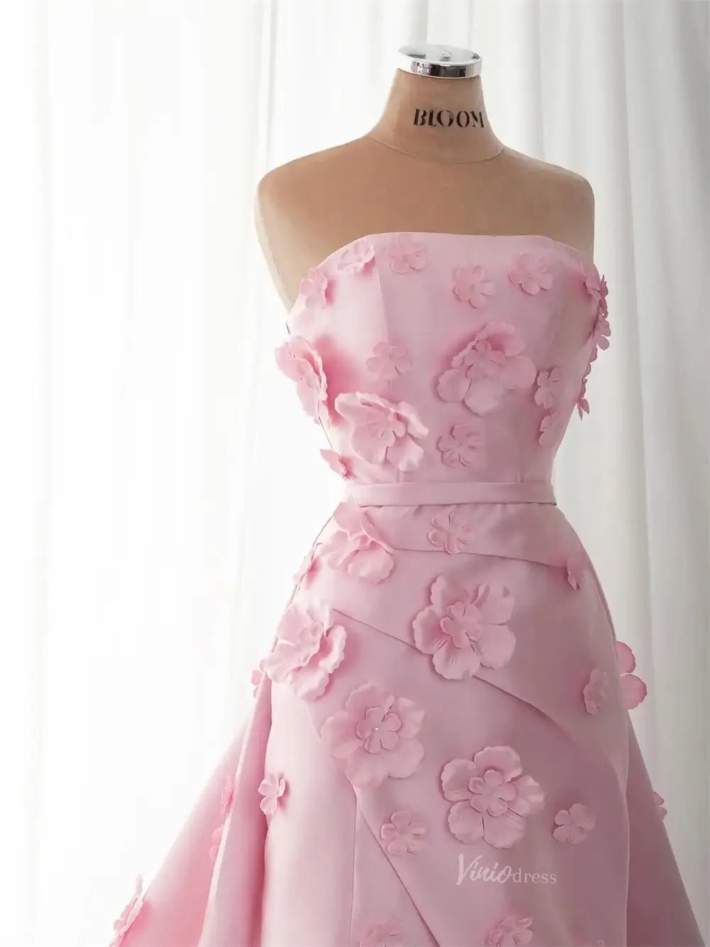 Floral Pink Mermaid Prom Dresses Overskirt Satin Wedding Dresses, Corset Back, Strapless BD060-prom dresses 2025 -Viniodress-Pink-US 2-
