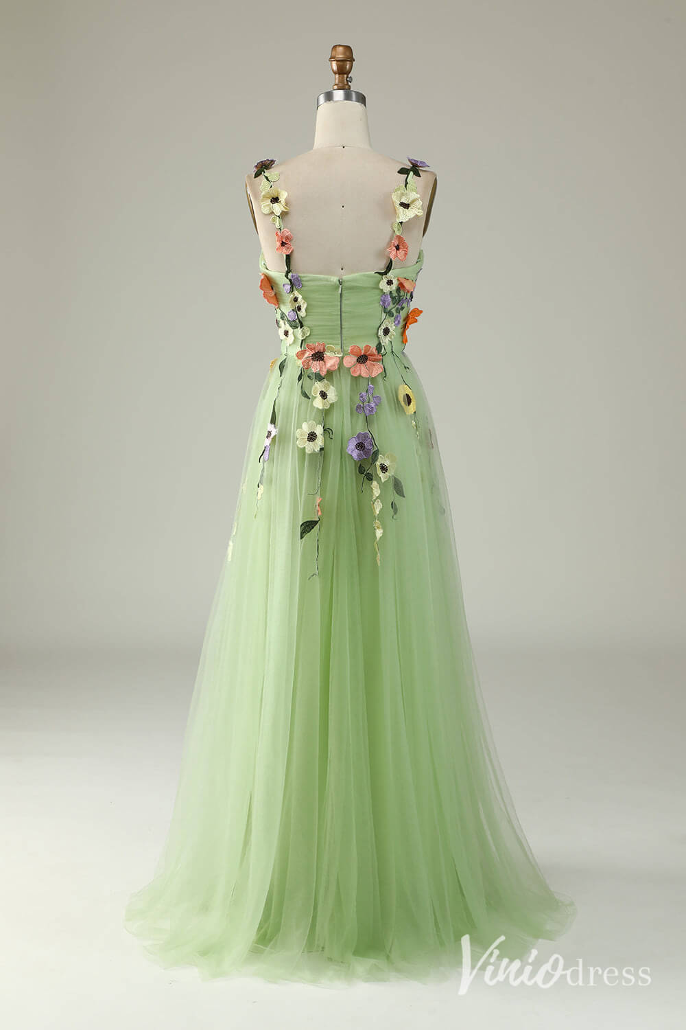 Floral Prom Dresses A-line Tulle Formal Dresses AD1100-prom dresses 2025 -Viniodress-Green-Custom Size-