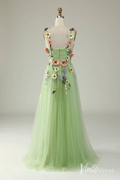 Floral Prom Dresses A-line Tulle Formal Dresses AD1100-prom dresses 2025 -Viniodress-Green-Custom Size-