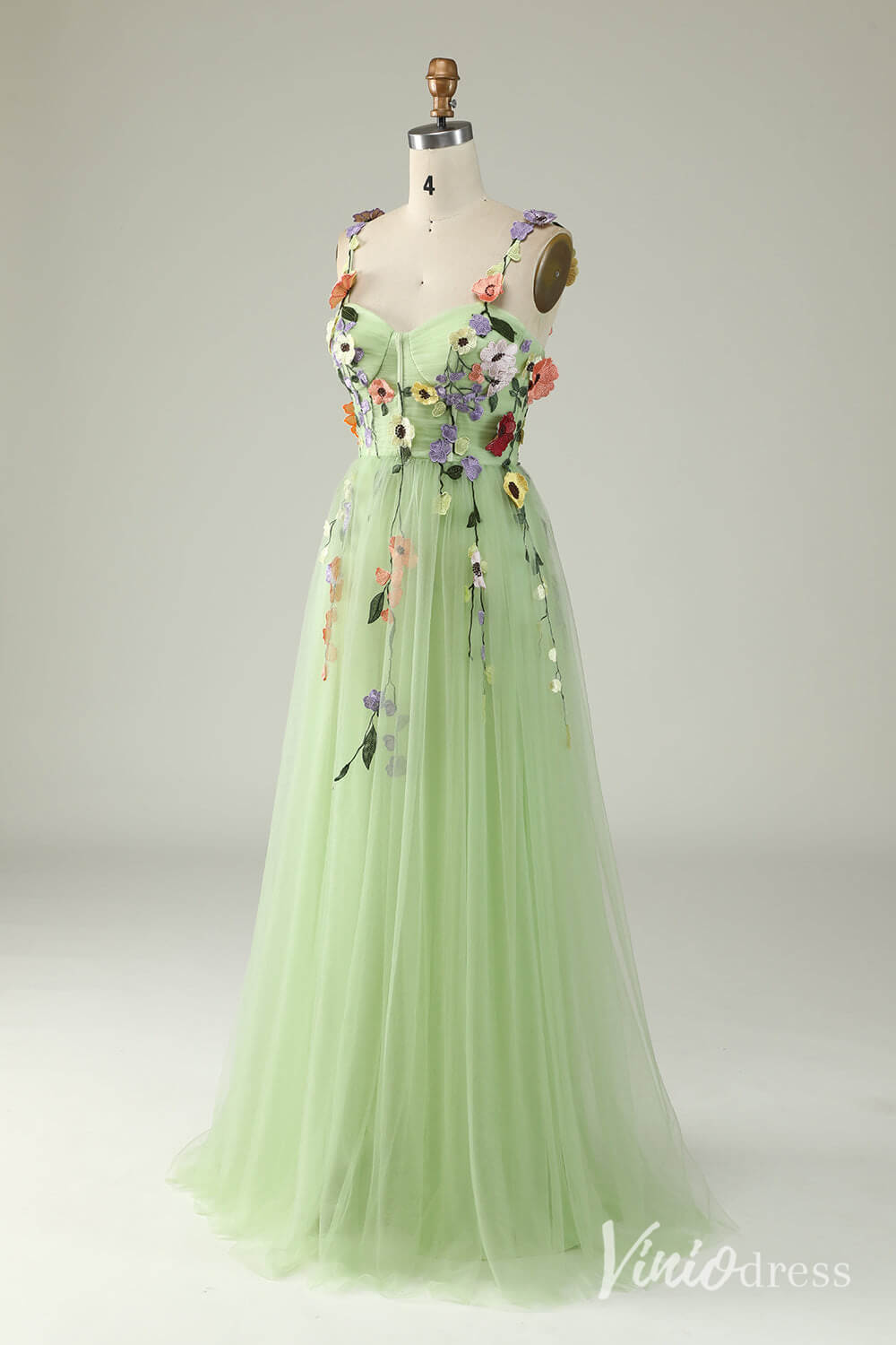Floral Prom Dresses A-line Tulle Formal Dresses AD1100-prom dresses 2025 -Viniodress-Green-Custom Size-