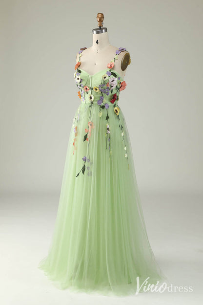 Floral Prom Dresses A-line Tulle Formal Dresses AD1100-prom dresses 2025 -Viniodress-Green-Custom Size-
