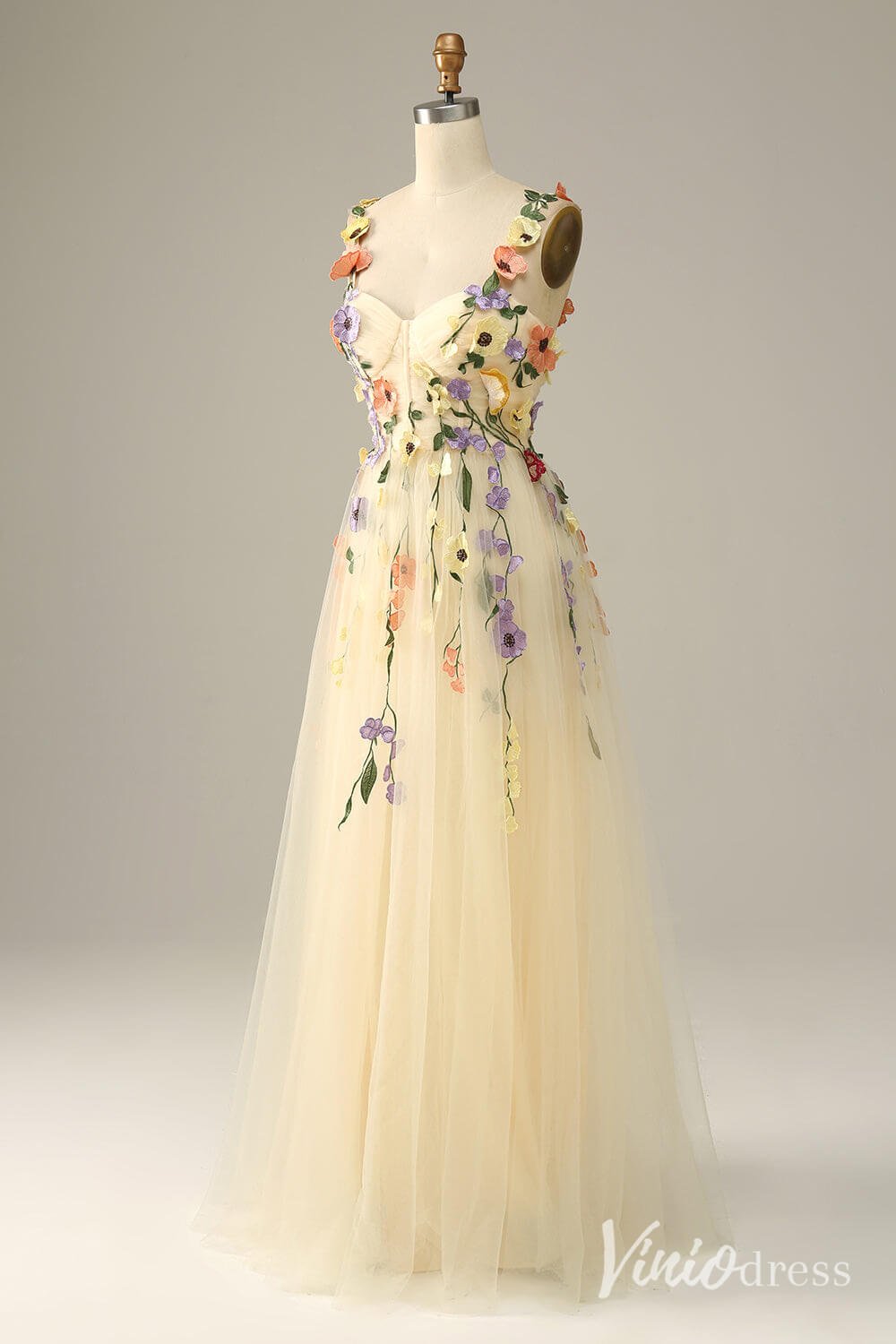 Floral Prom Dresses A-line Tulle Formal Dresses AD1100-prom dresses 2025 -Viniodress-Green-Custom Size-