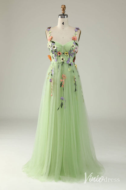 Floral Prom Dresses A-line Tulle Formal Dresses AD1100-prom dresses 2025 -Viniodress-Green-Custom Size-
