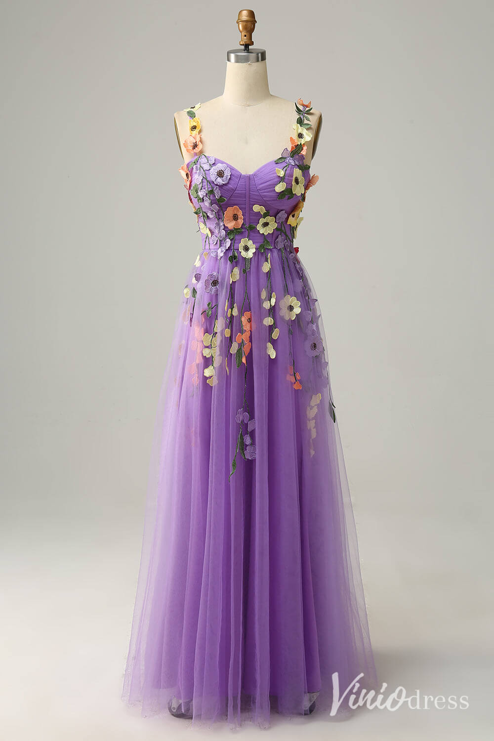 Floral Prom Dresses A-line Tulle Formal Dresses AD1100-prom dresses 2025 -Viniodress-Lavender-Custom Size-