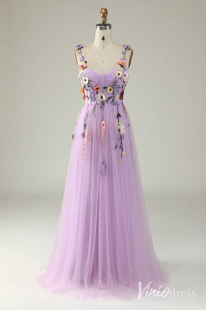 Floral Prom Dresses A-line Tulle Formal Dresses AD1100-prom dresses 2025 -Viniodress-Lilac-Custom Size-