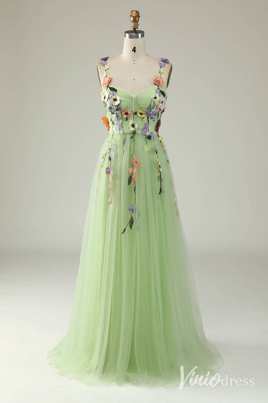 Floral Prom Dresses A-line Tulle Formal Dresses AD1100-prom dresses 2025 -Viniodress-Green-Custom Size-