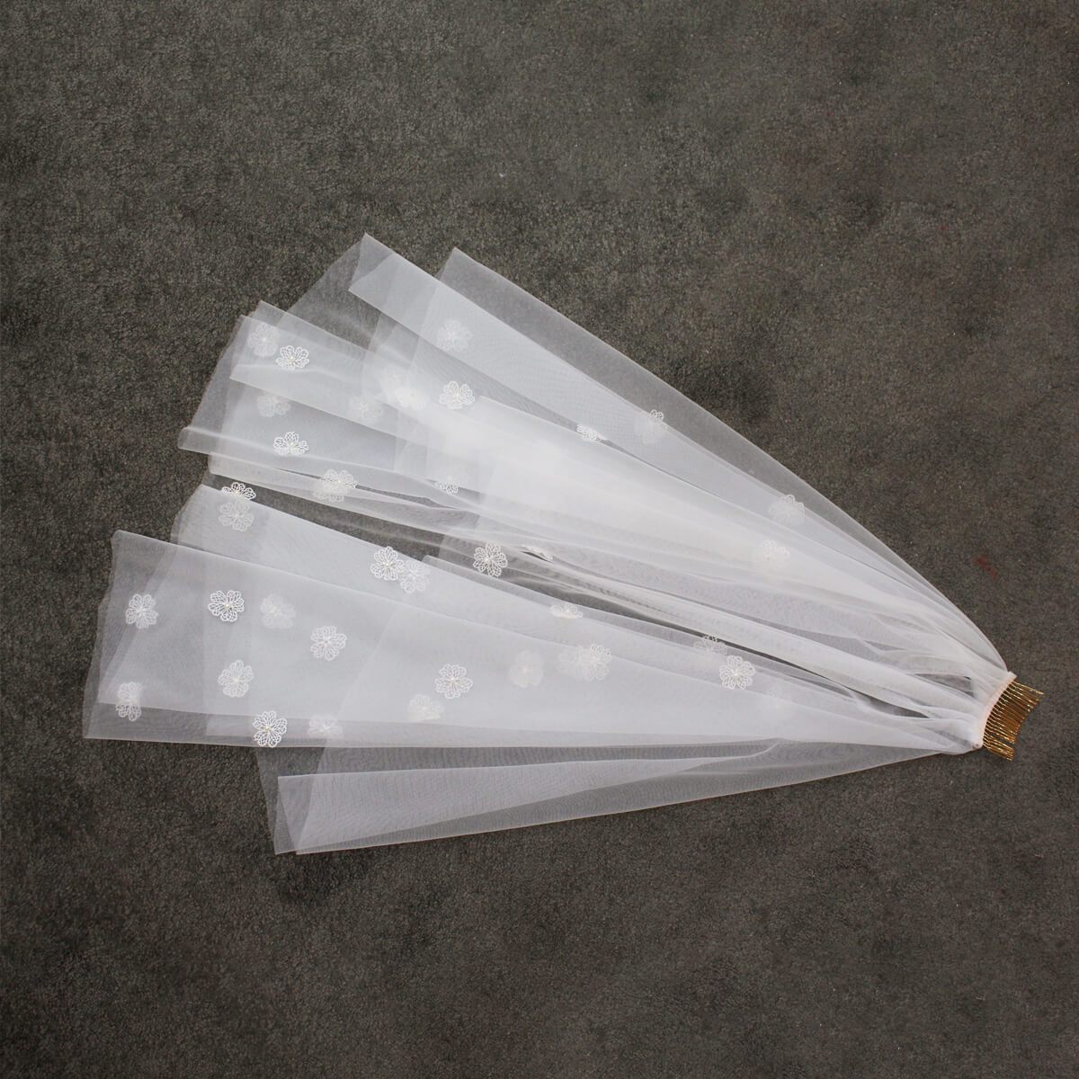 Floral Short Blusher Veils V692-Bridal Veil 2025 -Viniodress-Ivory-