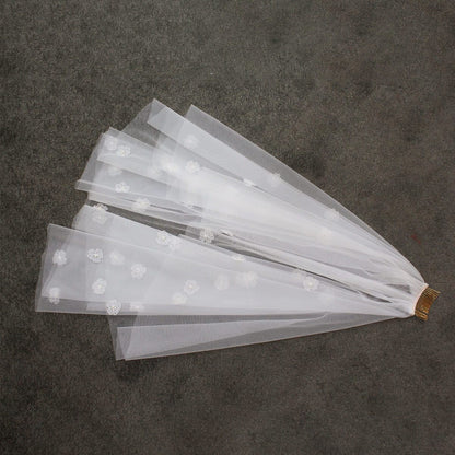 Floral Short Blusher Veils V692-Bridal Veil 2025 -Viniodress-Ivory-