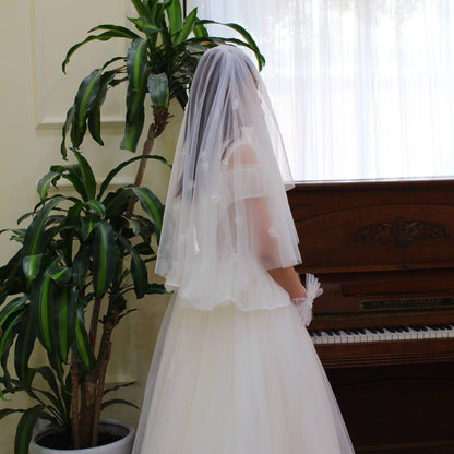 Floral Short Blusher Veils V692-Bridal Veil 2025 -Viniodress-Ivory-