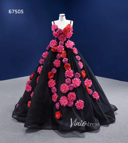 Flower Blooming Ball Gown Vintage Black Sweet 15 Dress Quince Dress 67505-Quinceanera Dresses 2025 -Viniodress-Black-Custom Size-