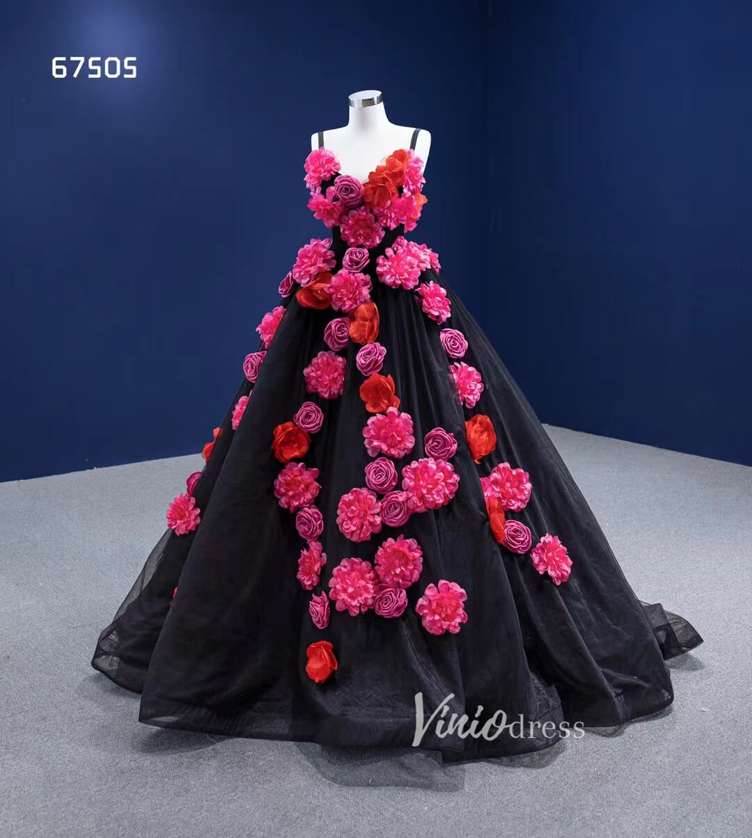 Flower Blooming Ball Gown Vintage Black Sweet 15 Dress Quince Dress 67505-Quinceanera Dresses 2025 -Viniodress-Black-Custom Size-