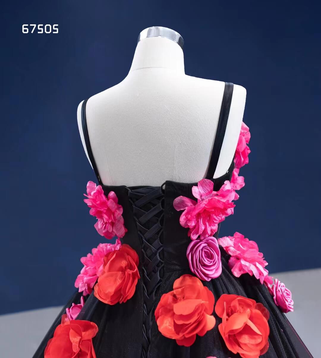 Flower Blooming Ball Gown Vintage Black Sweet 15 Dress Quince Dress 67505-Quinceanera Dresses 2025 -Viniodress-Black-Custom Size-