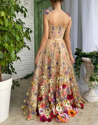 Flower Blossom Prom Dress Long Floral Formal Gown FD2900-prom dresses 2025 -Viniodress-Nude-Custom Size-