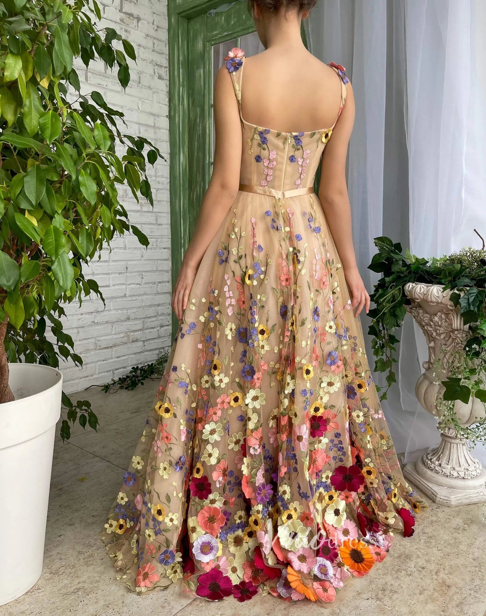 Flower Blossom Prom Dress Long Floral Formal Gown FD2900-prom dresses 2025 -Viniodress-Nude-Custom Size-