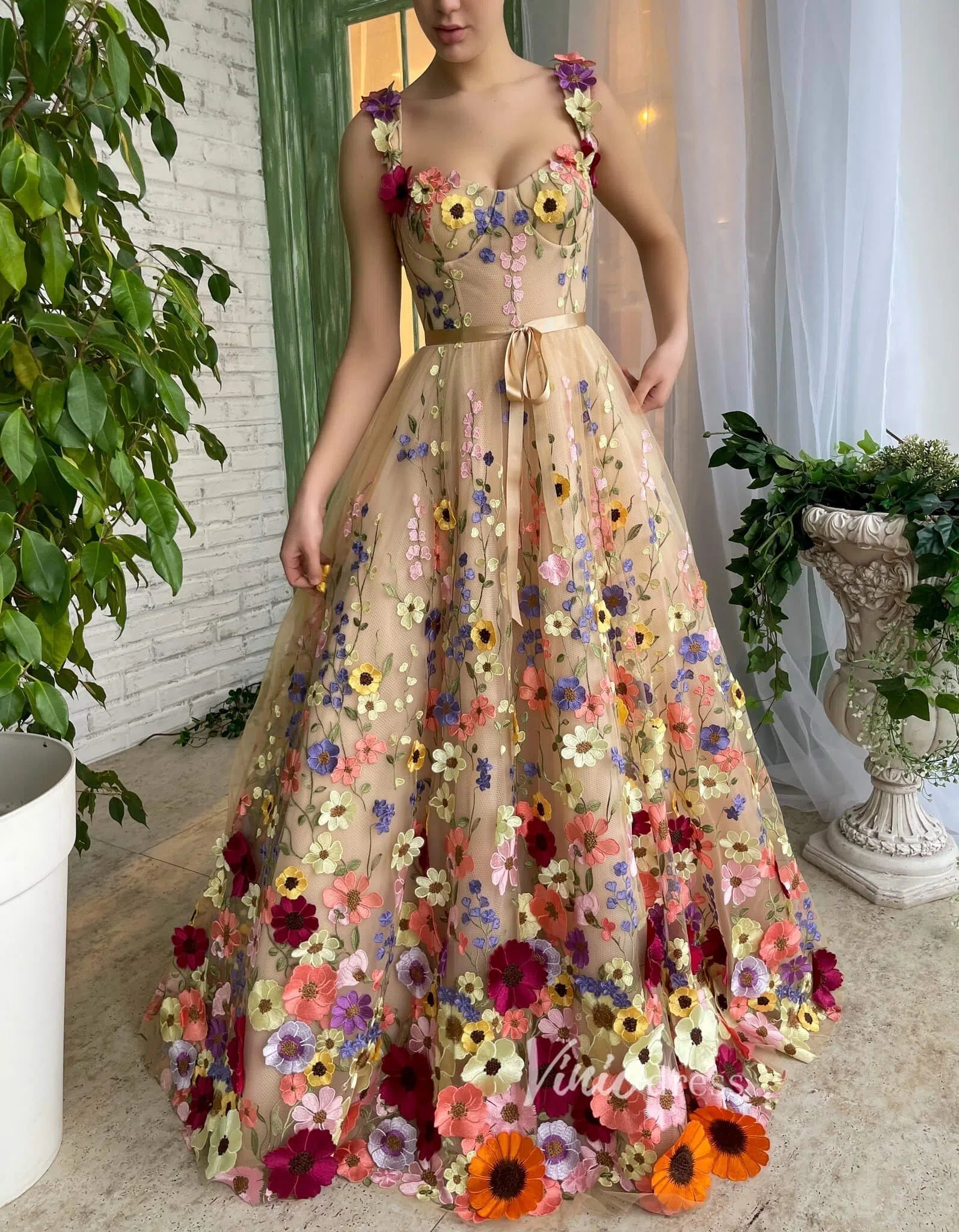 Prom Dress 2025 Flower Blossom Prom Dress Long Floral Formal Gown FD2900-unique prom dresses-Champagne-Custom Size-Viniodress