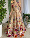 Flower Blossom Prom Dress Long Floral Formal Gown FD2900-prom dresses-Viniodress-Champagne-Custom Size-Viniodress