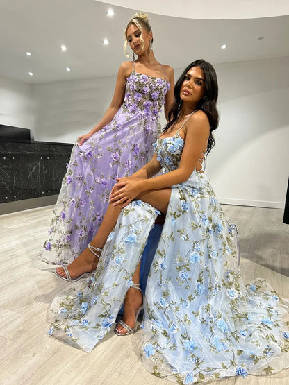 Flower Blossom Prom Dresses Spaghetti Strap Floral Formal Dresses FD3804-prom dresses 2025 -Viniodress-Pink-Custom Size-