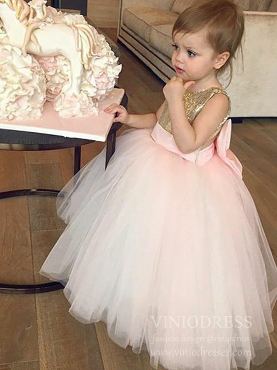 Blush Pink Tulle Gold Sequin Flower Girl Dresses GL1051-flower girl dresses-Viniodress-Viniodress