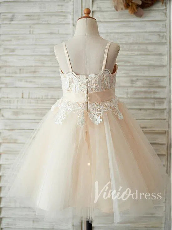 Cute Champagne Spaghetti Strap Flower Girl Dresses GL1023-flower girl dresses-Viniodress-Viniodress