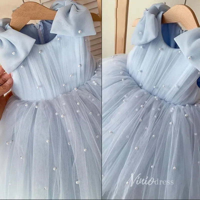 Cute Pearl Tulle Flower Girl Dresses with Bow GL1110-flower girl dresses-Viniodress-Viniodress