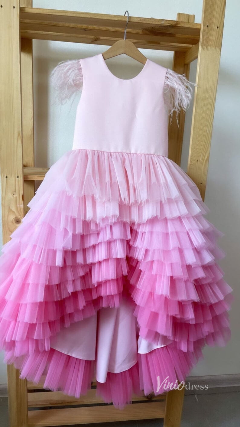 Dusty Pink Ruffle Flower Girl Dresses Layered Dress for Girls GL1120B Chapel Train-flower girl dresses-Viniodress-Pink-Custom Size-Viniodress