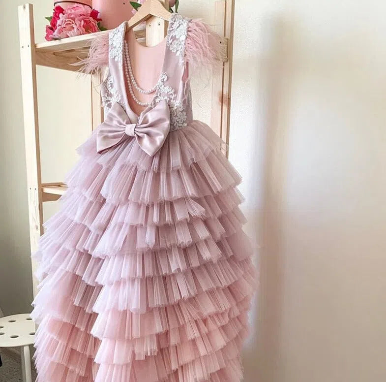 Layered Ruffle Dresses for Little Girls GL1120-flower girl dresses-Viniodress-Dusty Rose-Custom Size-Viniodress