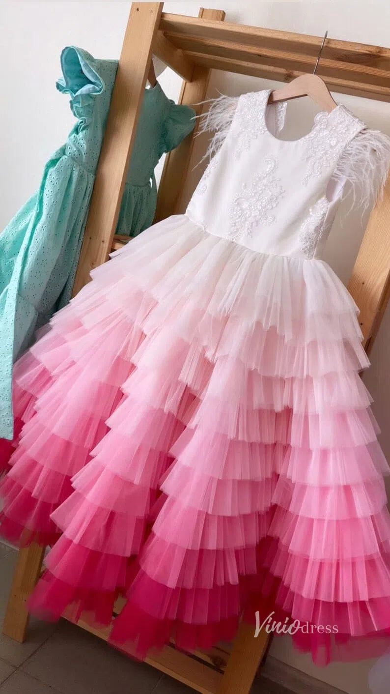 Layered Ruffle Dresses for Little Girls GL1120-flower girl dresses-Viniodress-Hot Pink-Custom Size-Viniodress