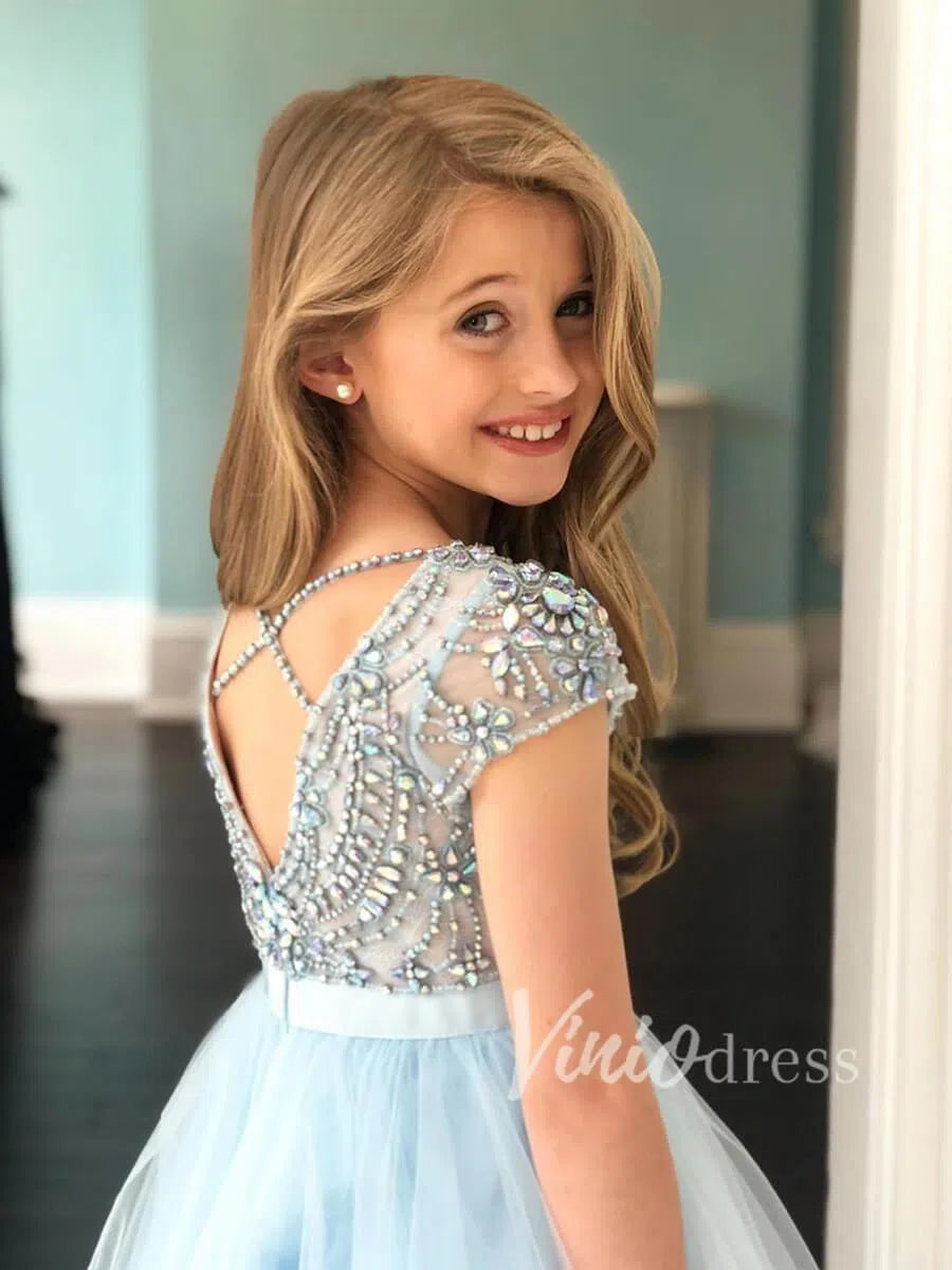 Light Blue Rhinestone Beaded Flower Girl Dresses GL1028-flower girl dresses-Viniodress-Viniodress